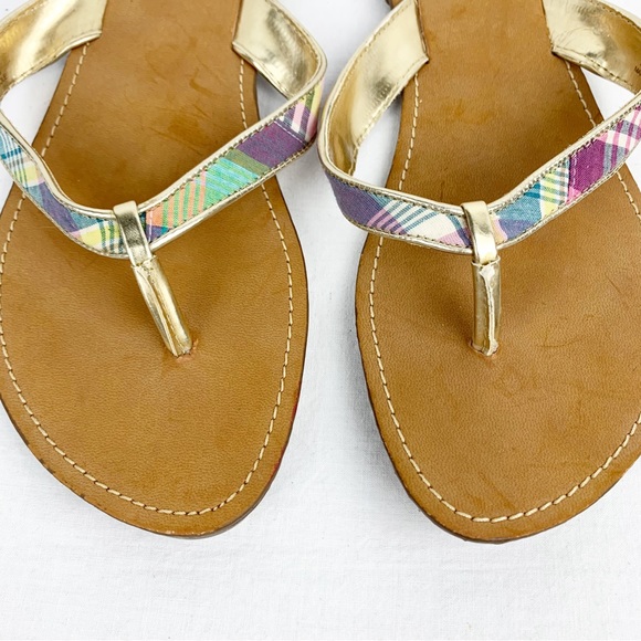 TALBOTS Mari Multicolor Plaid Flip Flop Thong Sandals Gold Trim size 10 - Picture 4 of 10